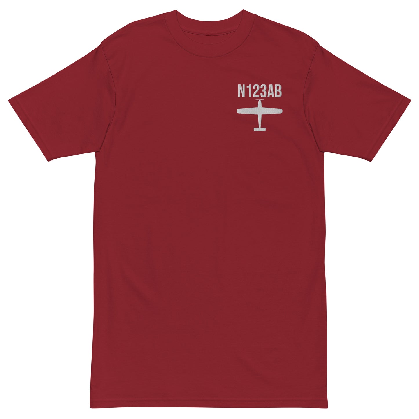 Custom Embroidered Aviation Heavy Cotton Tee with Tail Number